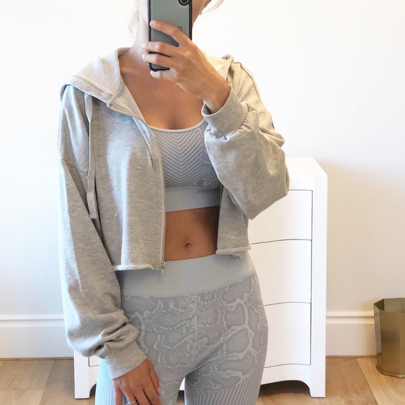 MONTREAL Crop Zip Up Hoodie Jacket Gray - Picture 7 of 12